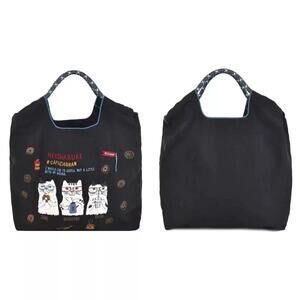 Kusuguru Japan Embroidery Cats Large Light Weighted Tote in Black NWT